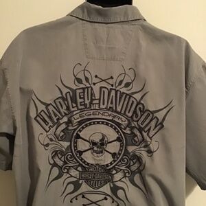 Harley-Davidson Gray Casual Button Down Shirt with Embroidered Logo